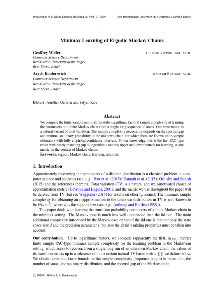 Minimax Learning of Markov Chains | PDF | Markov Chain | Mathematics