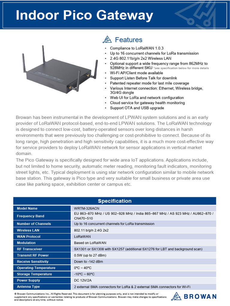 Indoor Pico Gateway for LoRaWAN IoT | PDF | Computer Network | Networks