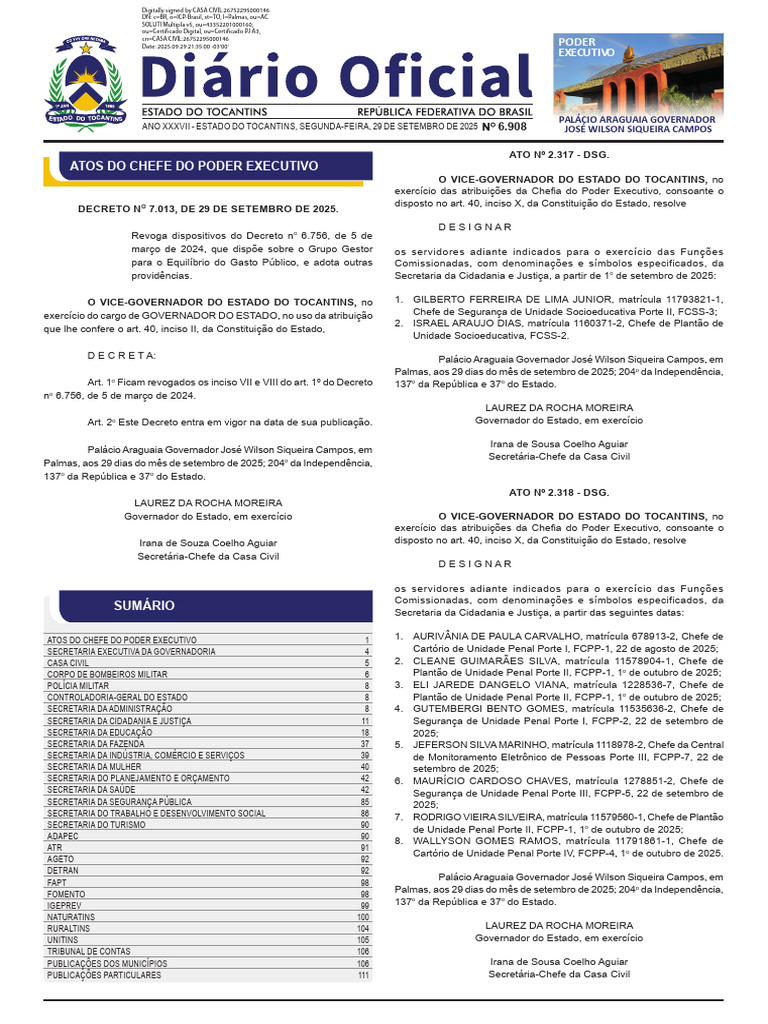 Atos do Poder Executivo em Tocantins | PDF | Executivo (governo ...
