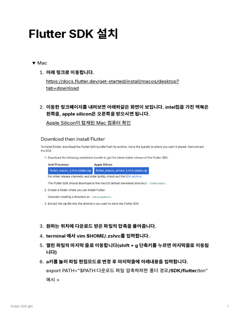 Flutter SDK 설치 가이드라인 | PDF