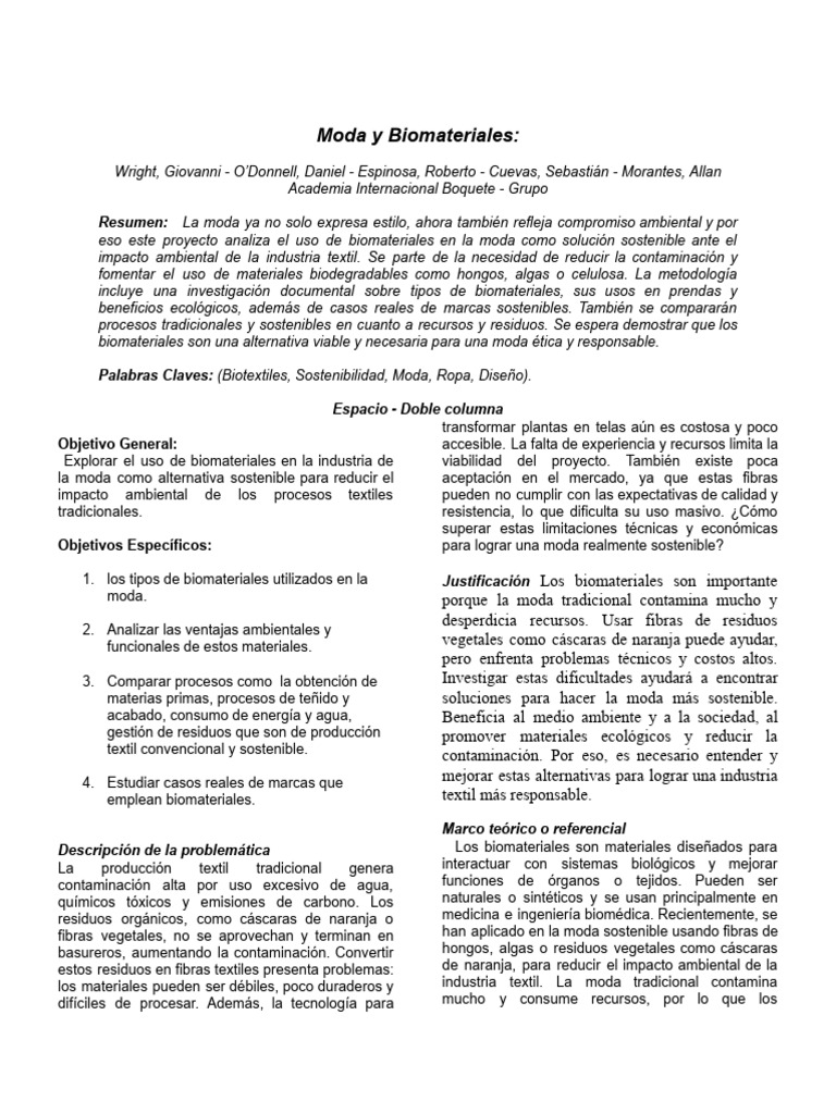 Biomateriales en Moda Sostenible | PDF | Textiles | Sustentabilidad