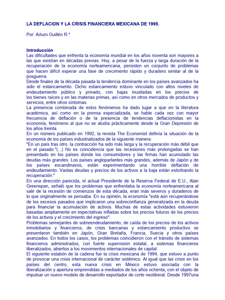 CRISIS La Deflación y La Crisis Financiera Mexicana de 1995 Por | PDF ...