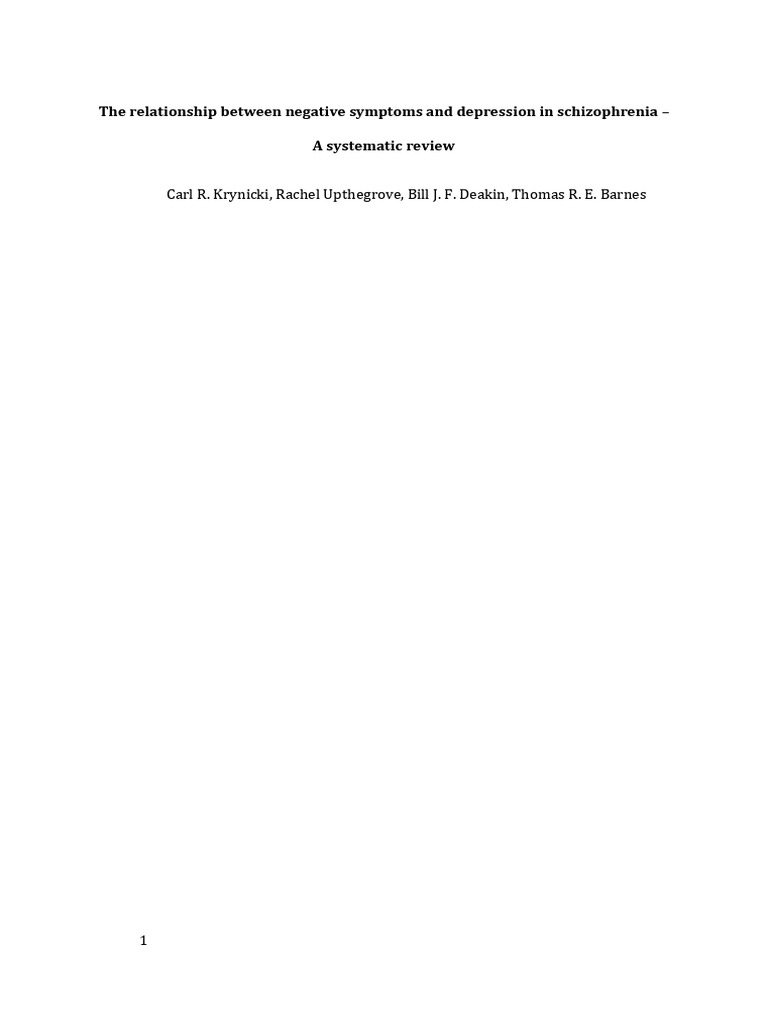 Negative Symptoms and Depression in Schizophrenia | PDF | Schizophrenia ...