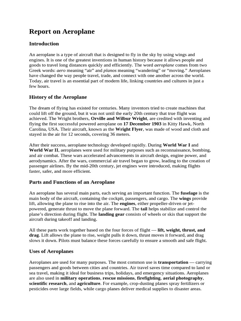 Report on Aeroplane | PDF | Airplane | Aircraft