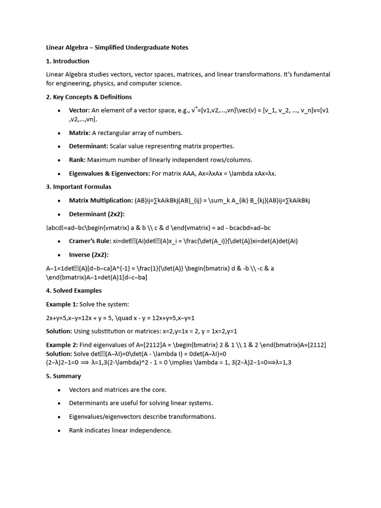 Linear Algebra-Ug Notes | PDF