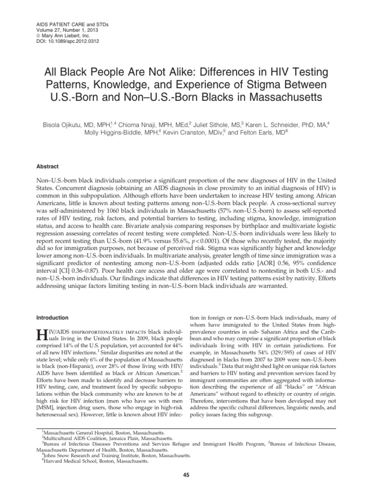 All Black People Are Not Alike - Differences in HIV Testing Patterns ...