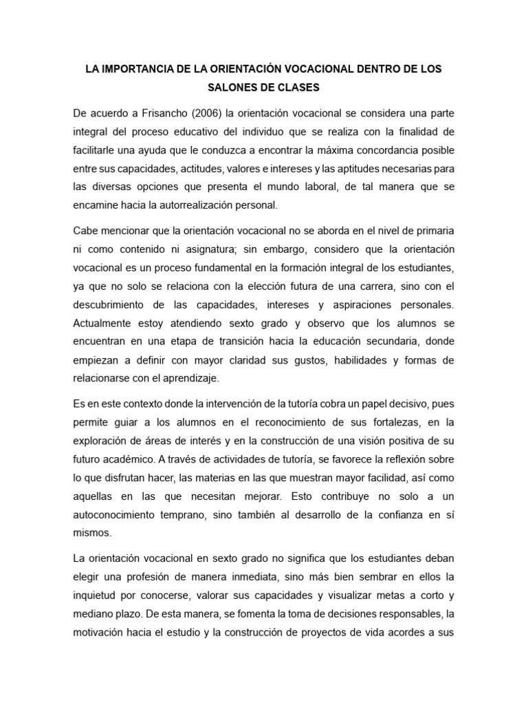 La Importancia de La Orientación Vocacional Dentro de Los Salones de ...