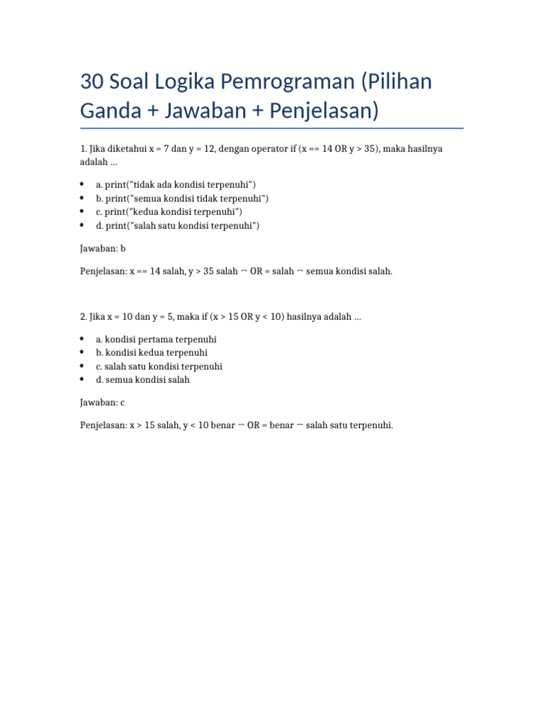 30 Soal Logika Pemrograman dan Jawaban | PDF