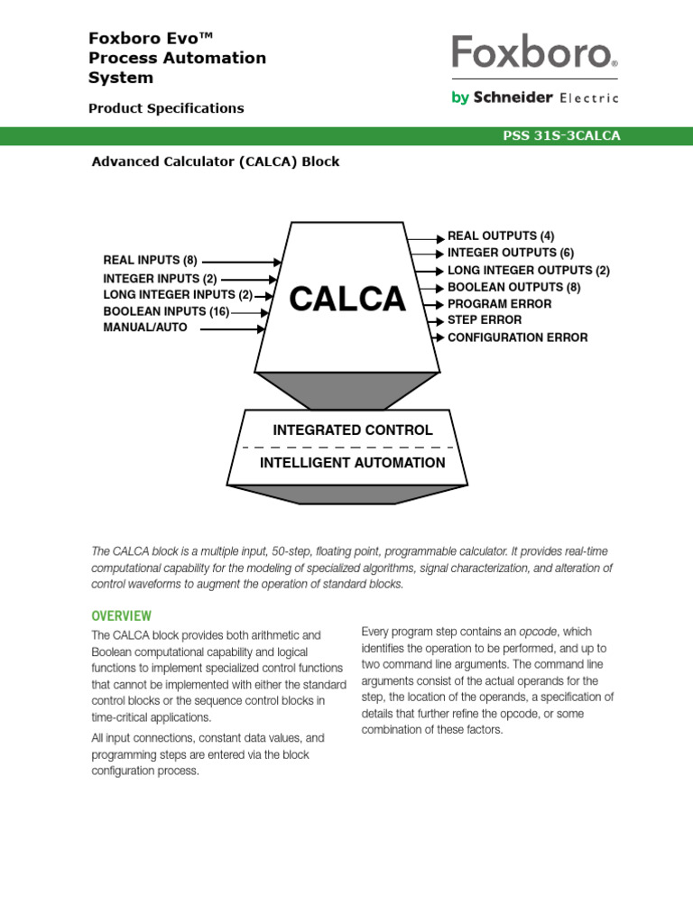 Foxboro Evo CALCA Block Specs | PDF | Computer Program | Programming