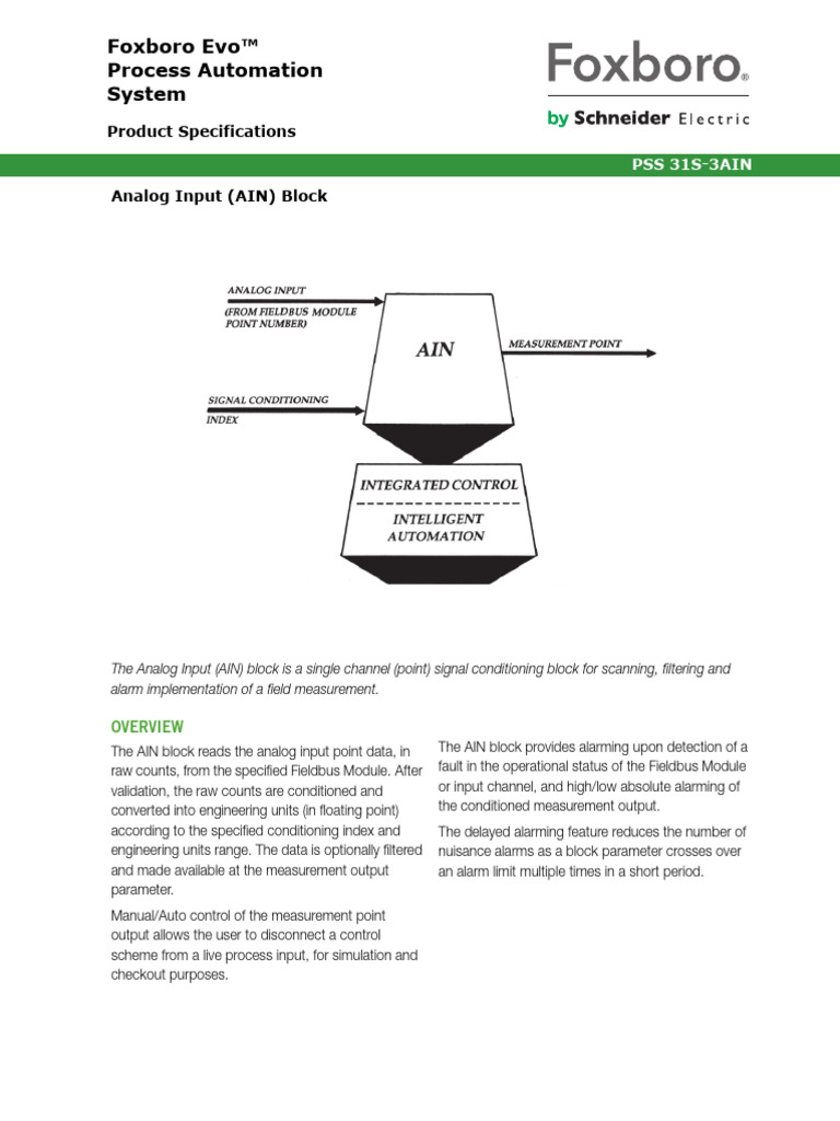 Foxboro Evo AIN Block Specifications | PDF | Analog To Digital ...