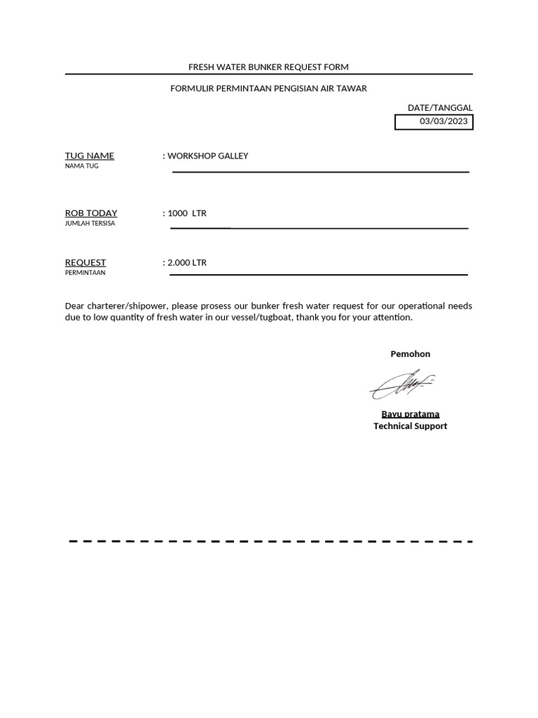 Fresh Water Bunker Request Form | PDF