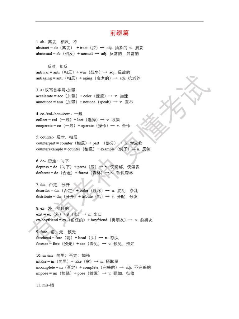 英专生必备！词根词缀合集 有道考神专四专八 | PDF