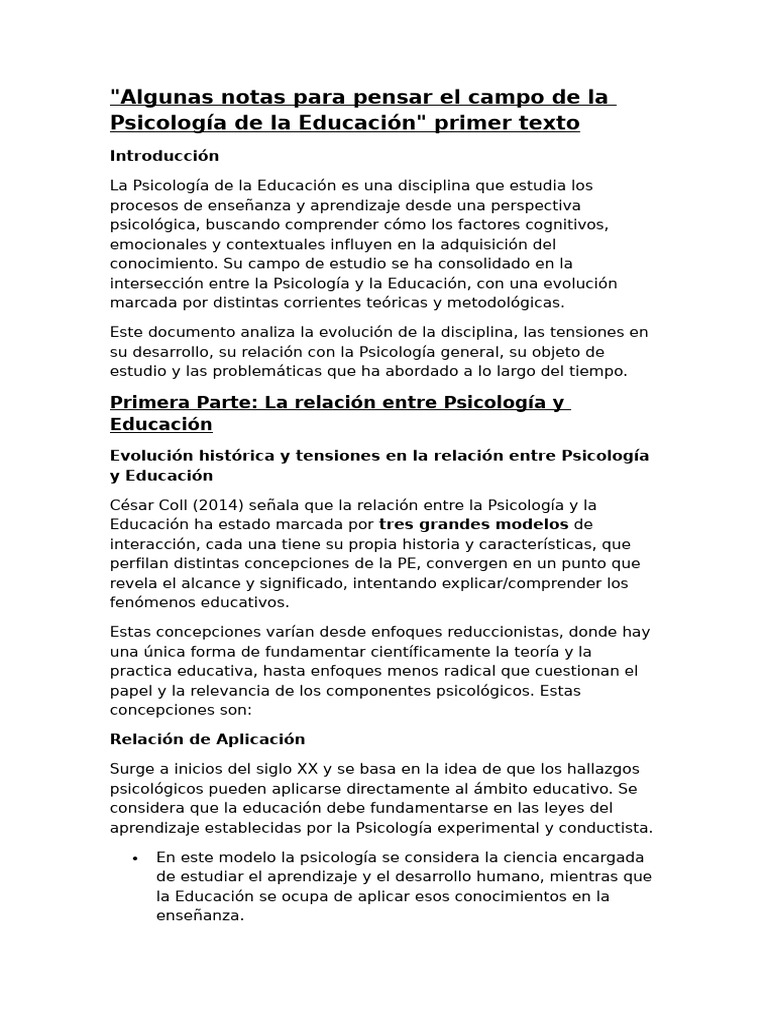 Psicología de la Educación: Modelos y Relaciones | PDF | Aprendizaje ...