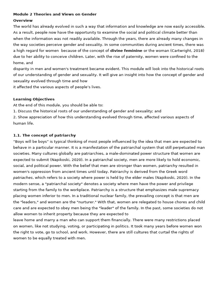 Gender Theories: Historical Perspectives | PDF | Patriarchy | Feminism