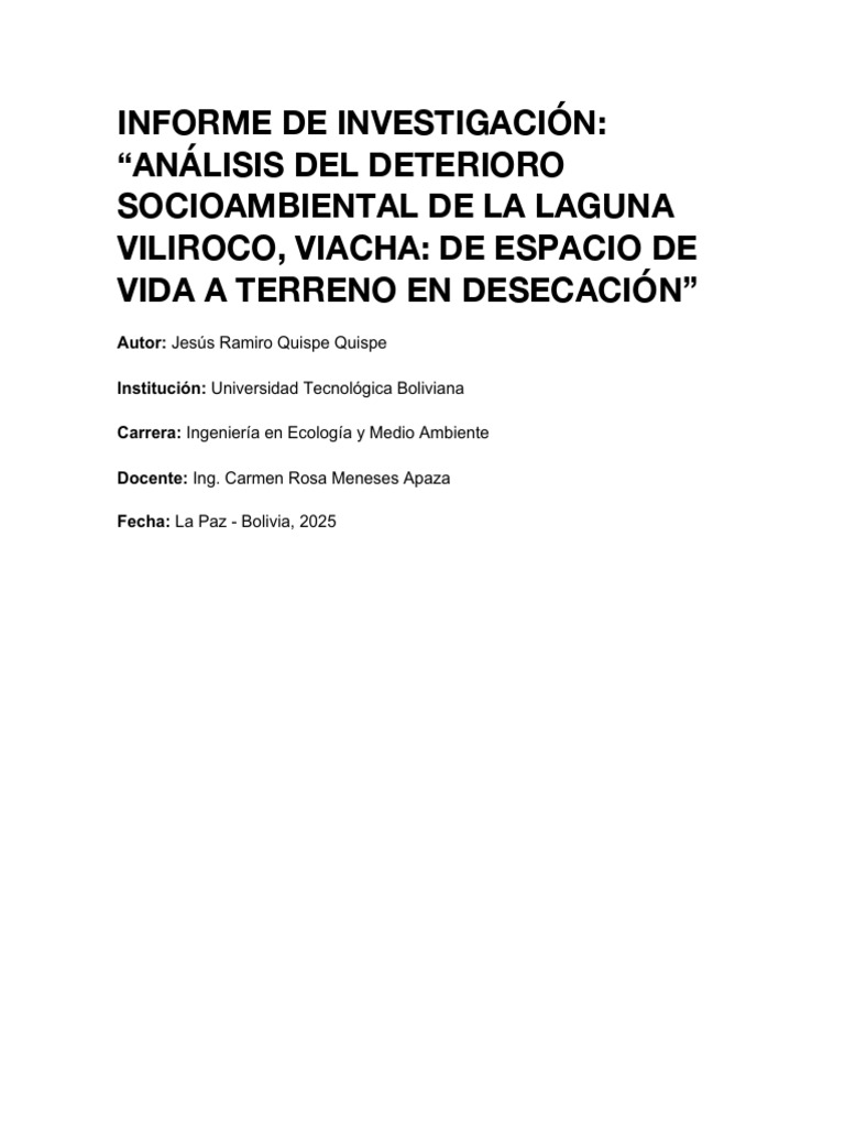 Deterioro de la Laguna Viliroco, Viacha | PDF | Entorno natural ...