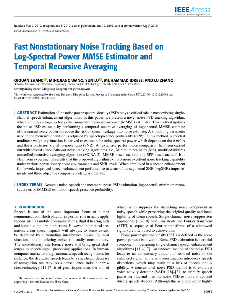 Fast Noise PSD Tracking for Speech Enhancement | PDF | Spectral Density ...