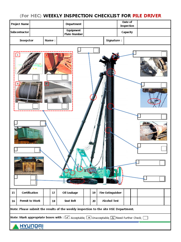 Weekly Pile Driver Inspection Checklist | PDF | Manufactured Goods ...