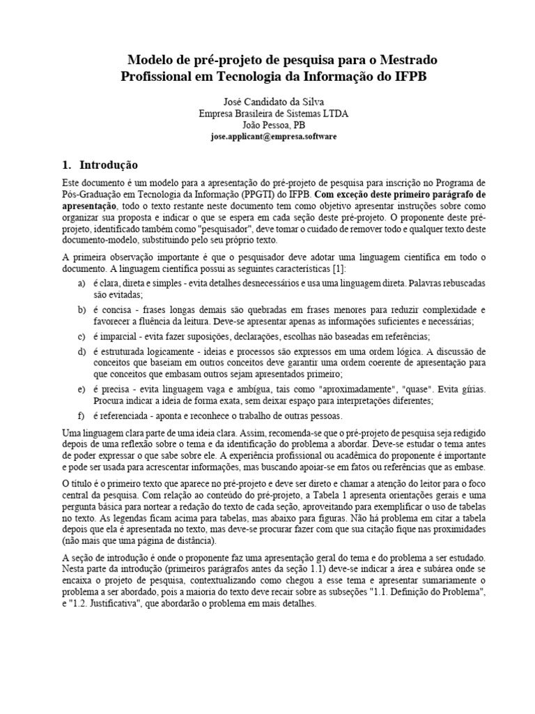 Modelo de Pré-Projeto de Pesquisa PPGTI | PDF | Tempo | Metodologia