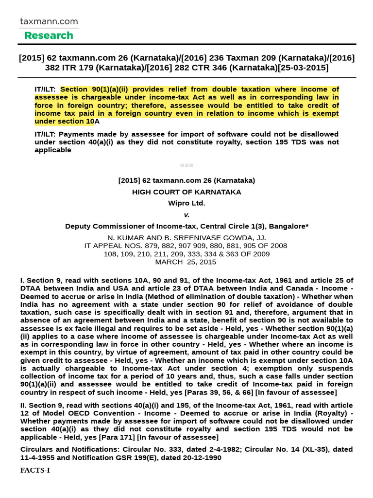 Wipro Ltd v. DCIT | PDF | Double Taxation | Taxes