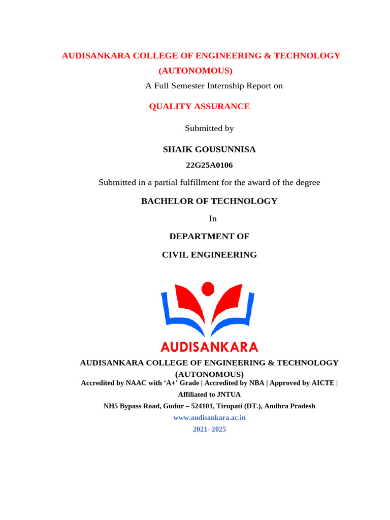 Quality Assurance Internship Report | PDF | Concrete | Engineering