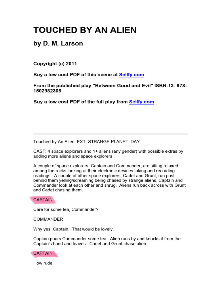 Alien Encounter in Space Comedy Script | PDF