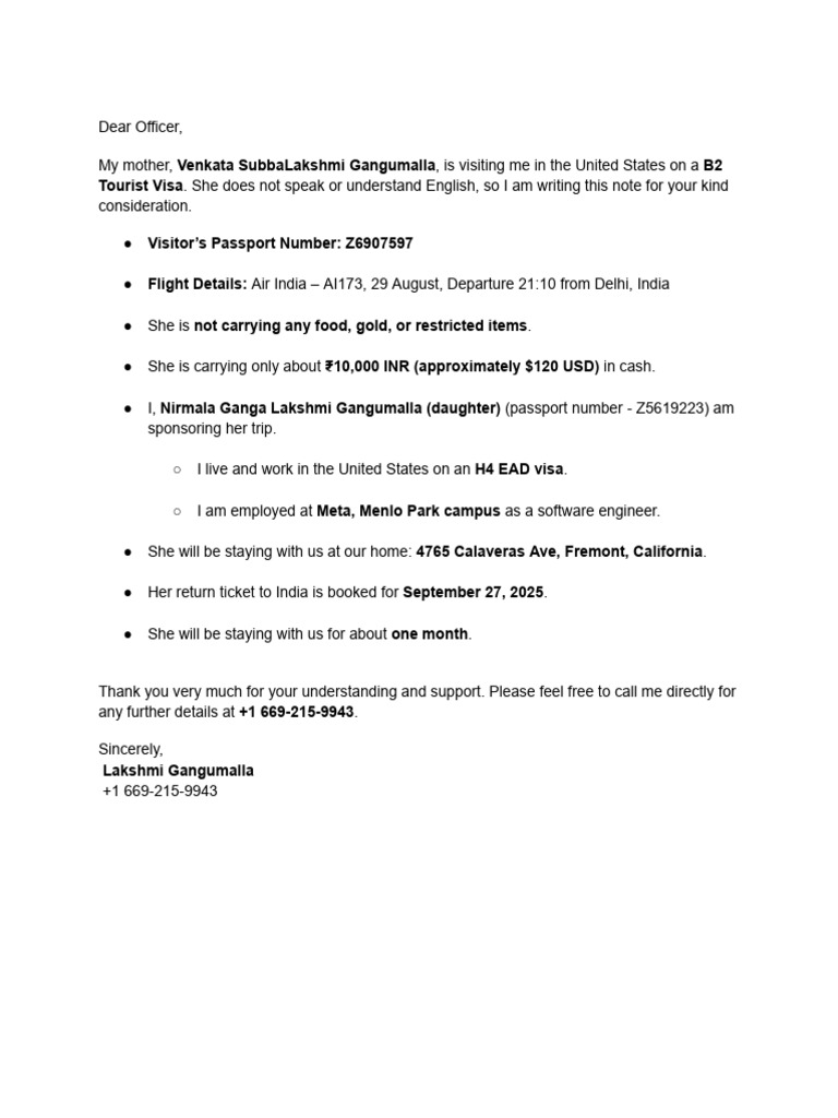 Port of Entry Letter | PDF