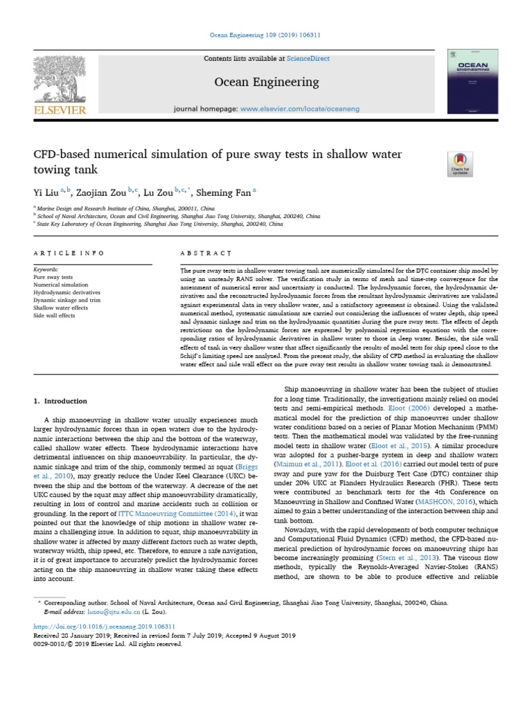 CFD Simulation of Sway Tests in Shallow Water | PDF | Fluid Dynamics ...