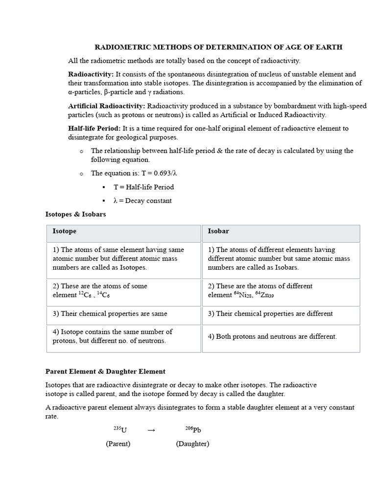 Radiometric Age Determination Methods | PDF | Radioactive Decay ...