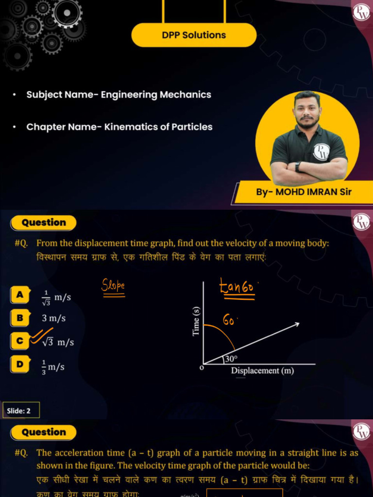 Kinematics of Particles - DPP 01 Solution Notes | PDF