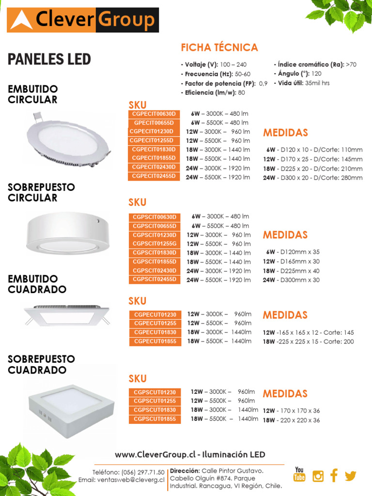Especificaciones de Paneles LED 6W a 24W | PDF | Electricidad ...