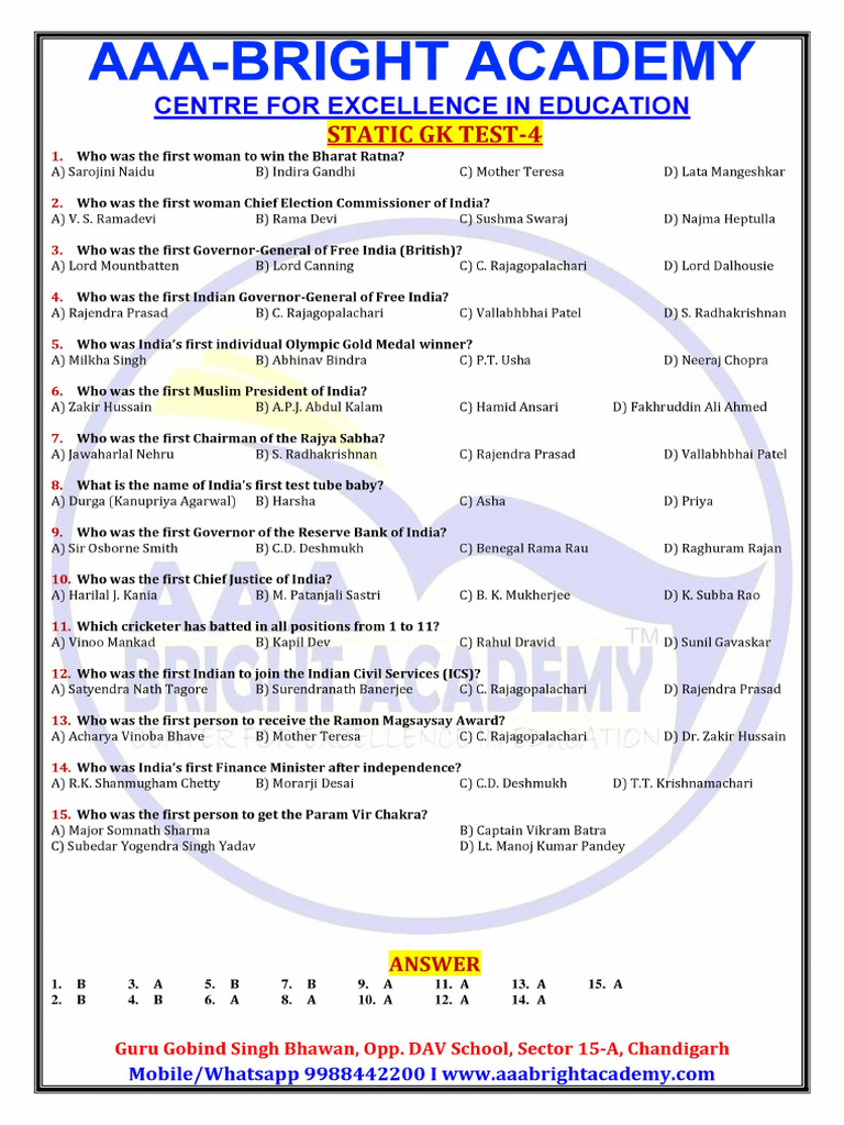 Test-4 Static GK | PDF