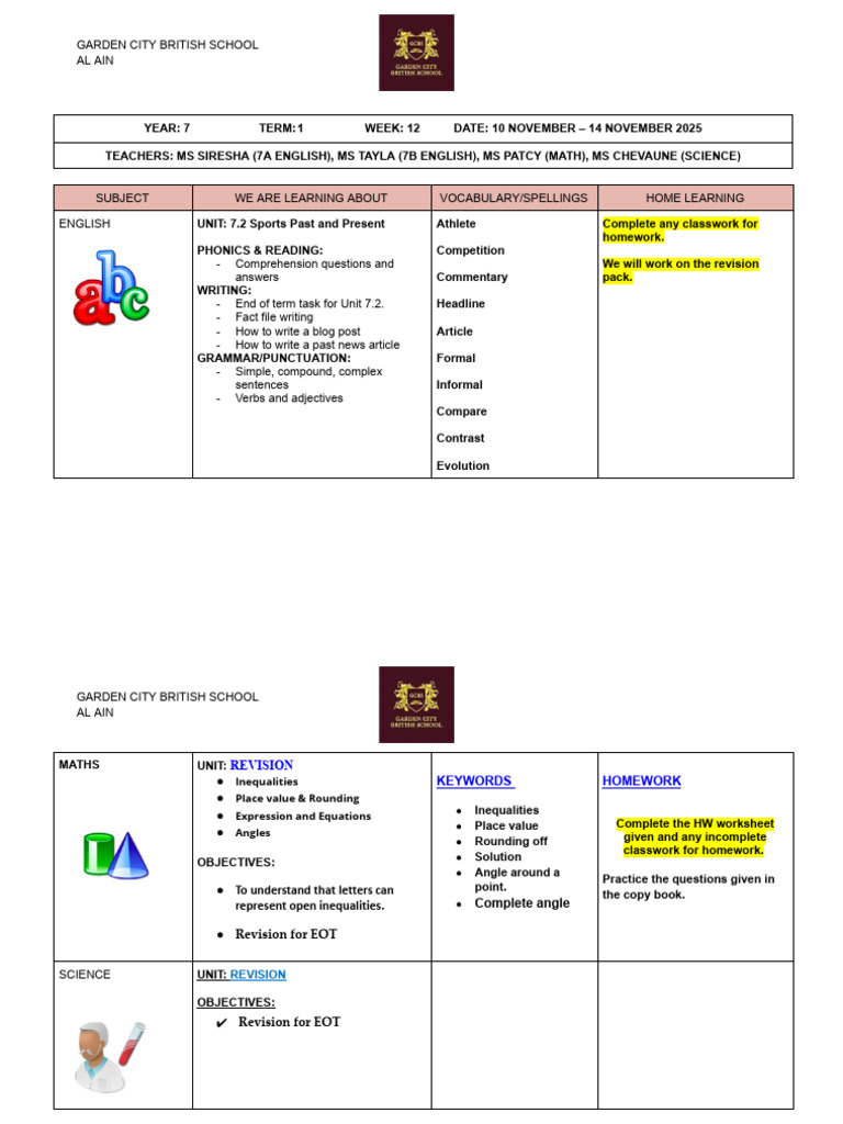 Year 7 Weekly Learning Overview | PDF | English Language | Syntax