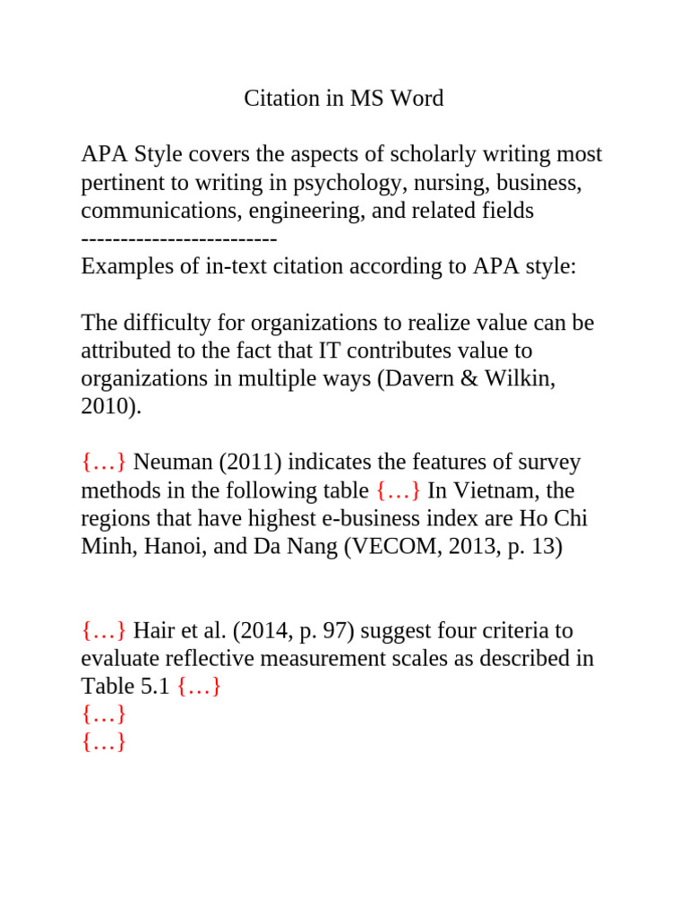 APA Citation Guide for MS Word | PDF