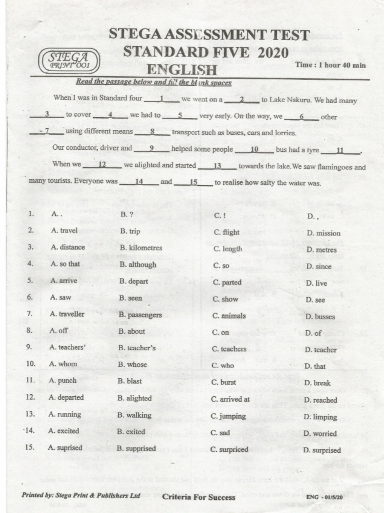 STD 5 English Exam | PDF