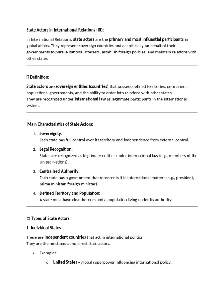 state actors | PDF | International Relations | State (Polity)
