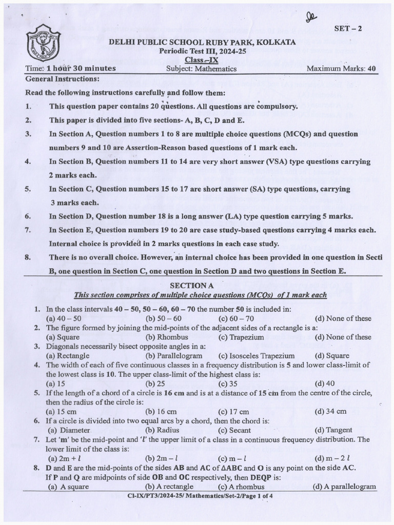 CL 9 Periodeic Test 3 Maths 2024-25 | PDF