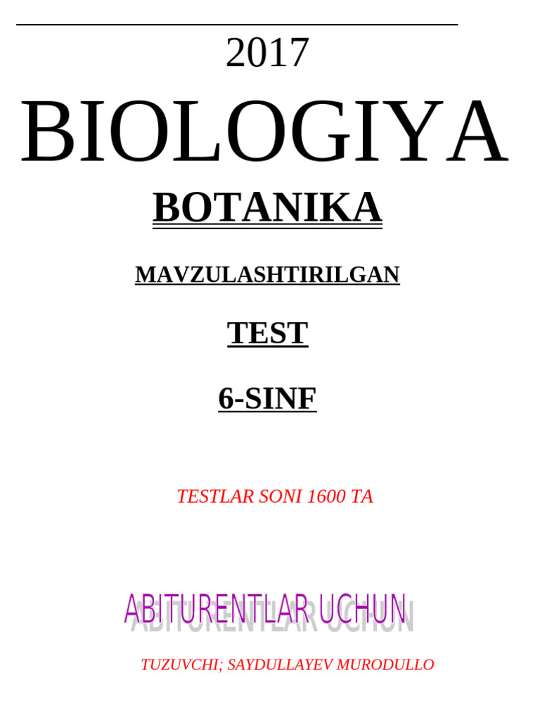 6-Sinf Mavzulashtirilgan Testlar To'plami | PDF
