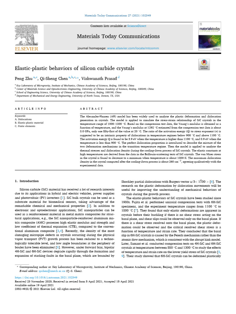 Elastic-Plastic Behaviors of Silicon Carbide Crystals | PDF ...
