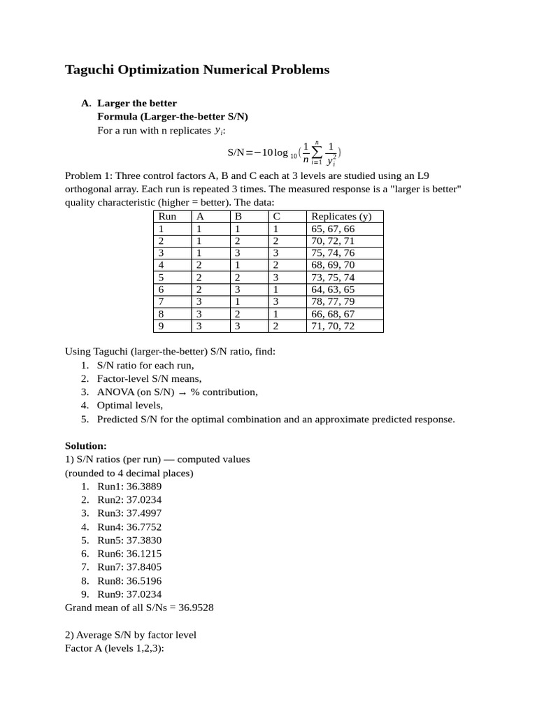 Taguchi Method Optimization Problems | PDF | Analysis Of Variance ...