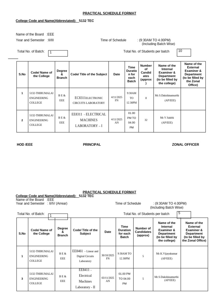 Eee Lab Schedule Novdec 2025 - Arrear 2017 Regulation | PDF | Computing ...