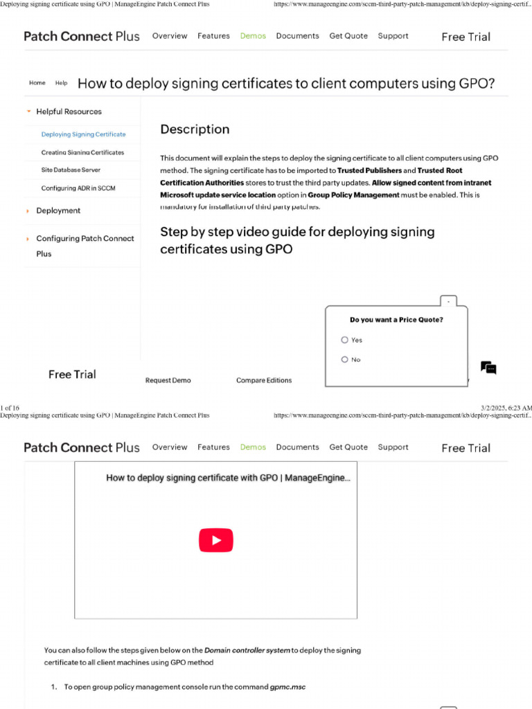 Deploying Signing Certificate Using GPO ManageEngine Patch Connect Plus ...
