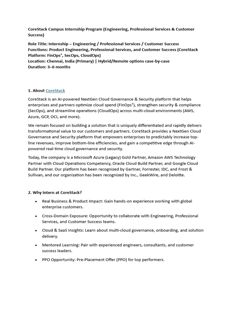 CoreStack Engineering Internship Program | PDF | Cloud Computing ...