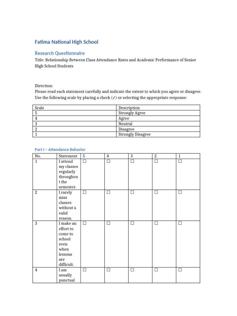 Attendance and Academic Performance Survey | PDF | Likert Scale | Learning