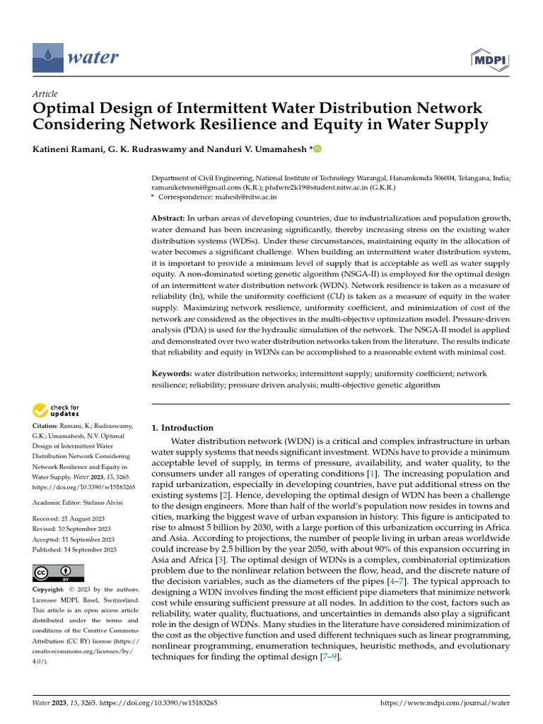 Water 15 03265 | PDF | Mathematical Optimization | Reliability Engineering