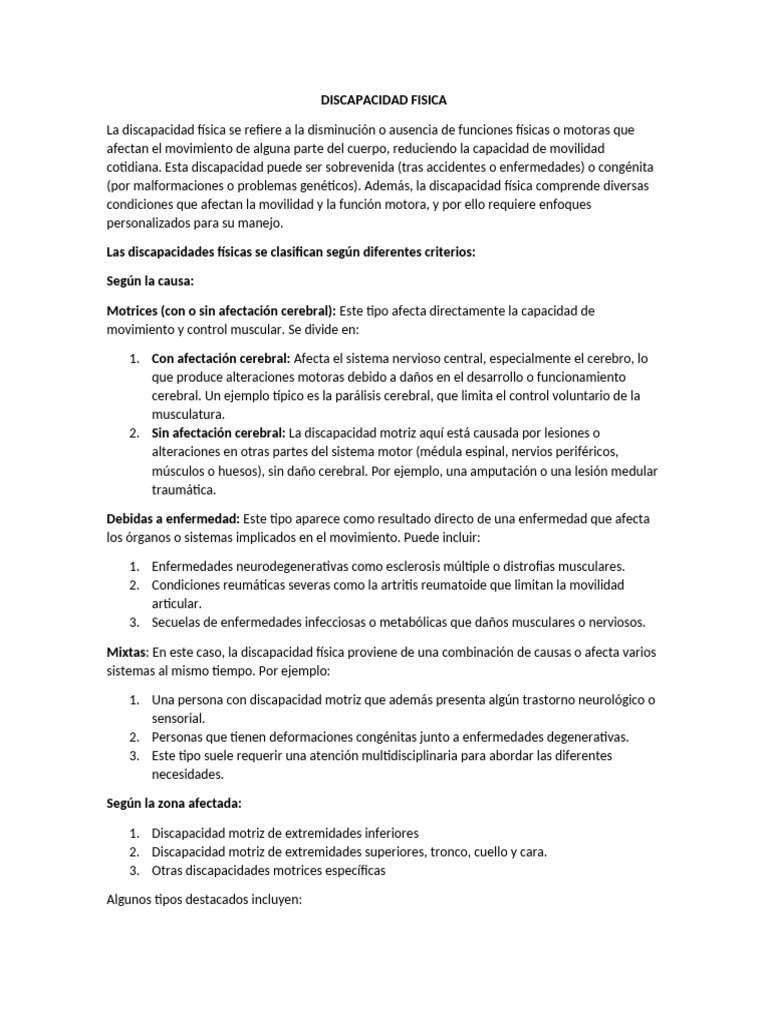 Discapacidad Física: Tipos y Manejo | PDF | Cerebro | Invalidez