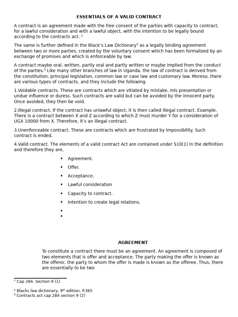 Key Elements of a Valid Contract | PDF | Offer And Acceptance ...