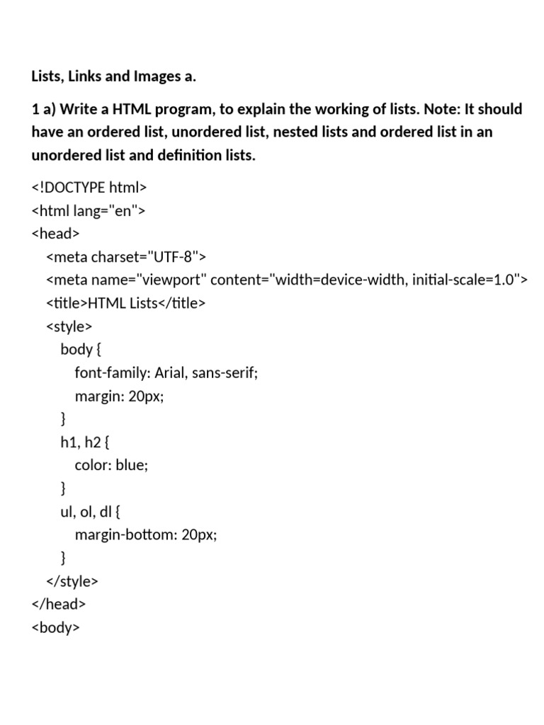 HTML Lists, Links, Images, and Tables | PDF | Html Element | Hyperlink