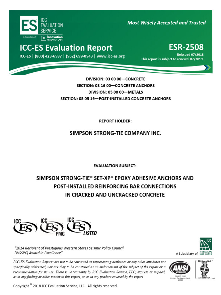 Simpson Strong-Tie Set-XP Epoxy Report | PDF | Strength Of Materials ...