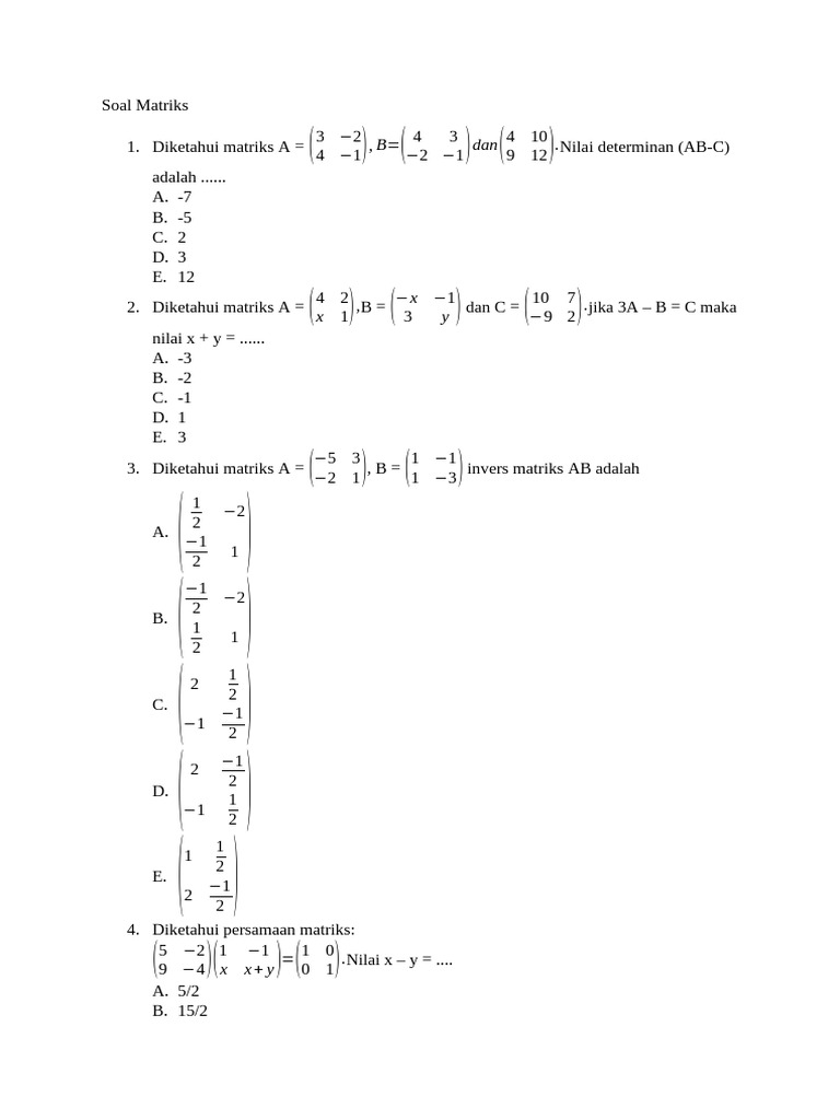 Soal dan Pembahasan Matriks 2x2 | PDF