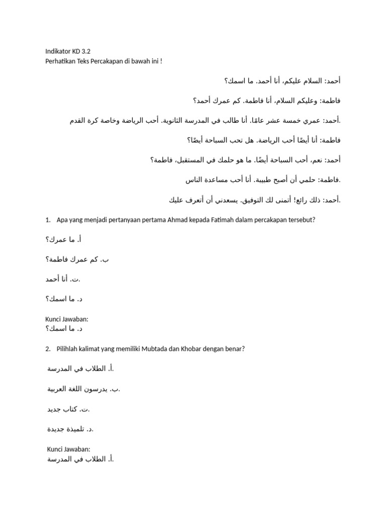 Soal Bahasa Arab AM 2023 | PDF